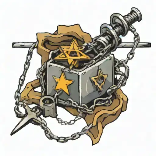 Barb Wire Connected By A Broken Lock With A Star Of David Hanging From The Lock