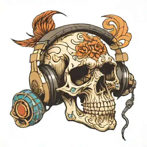Skull Wearing Headphones Symbolizing The Client's Love