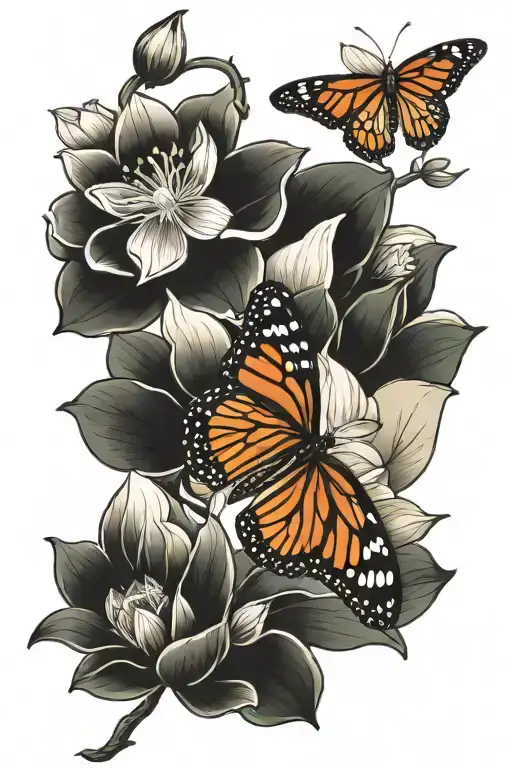 Monarch Butterfly And Lotus Flower Blooming