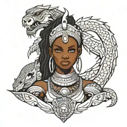 African Warrior Female With A Dragon