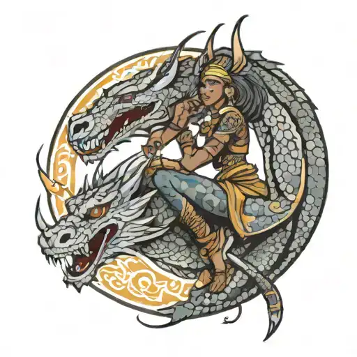 African Warrior Female On A Dragon
