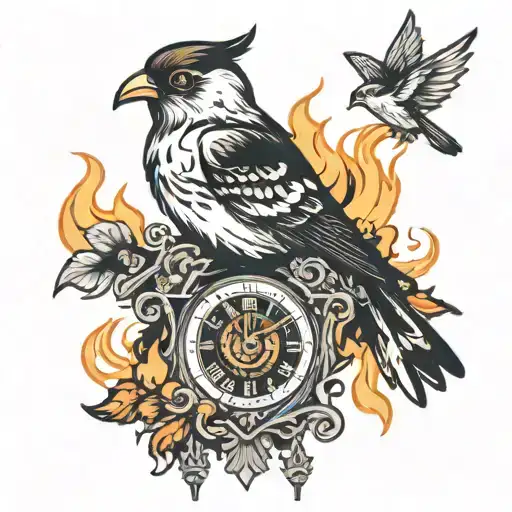 A Cuckoo Clock But The Bird In It Is Losing It's Feathers And Its On Fire