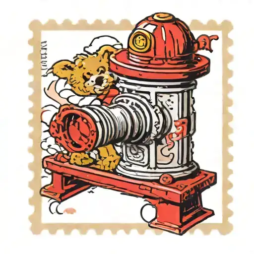 A Postage Stamp With A New York Fire Hydrant And A Teddy Bear