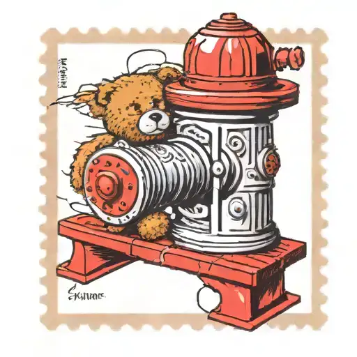 A Postage Stamp With A New York Fire Hydrant And A Teddy Bear