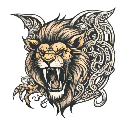 Lion Roaring And Jungle