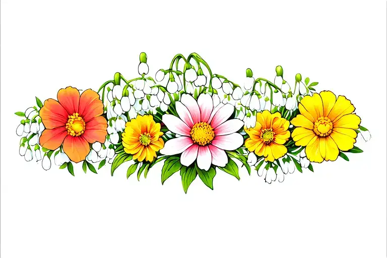 Lily Of The Valley And Marigold And Daisy Flower