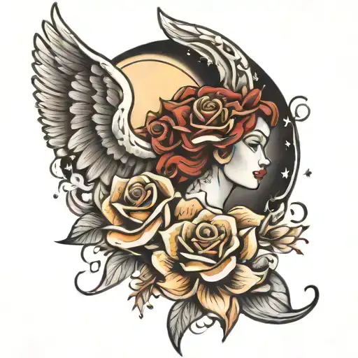 Memorial For Mom Tattoo Design Featuring Moons Stars And Angel
