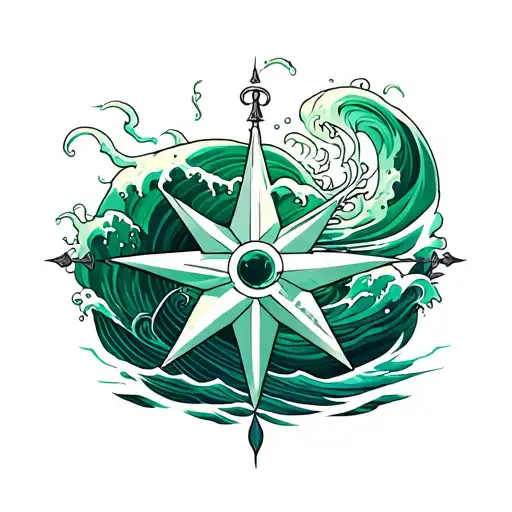 Green Nautic Star In Scandinavian Waves Crashing
