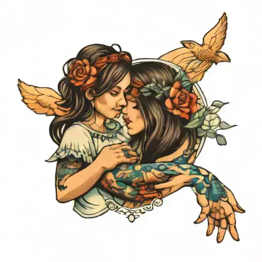 Sky And Ocean Daughter Holding Hands