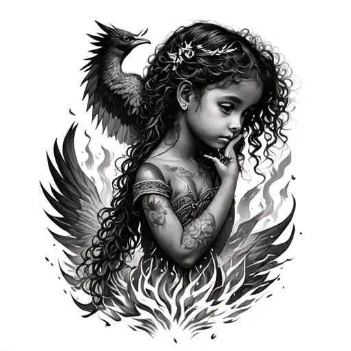 Black Little Girl And A Phoenix Rising From The Ashes