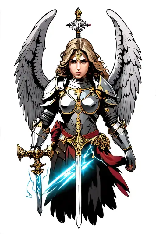 Armored War Angel Holding A Sword