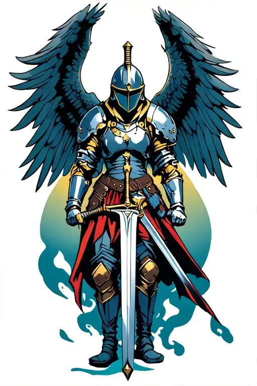 Armored War Angel With A Helmet Holding A Sword