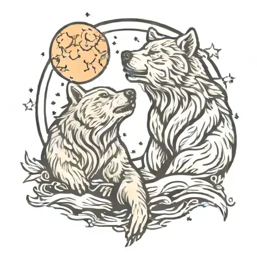 Bear And Wolf Howling At The Moon