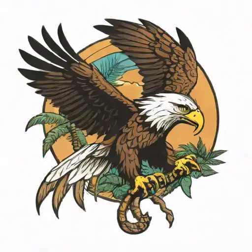 Bald Eagle On Palm Tree