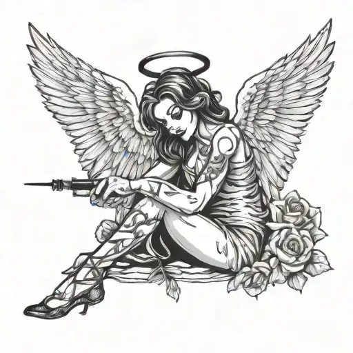 Fallen Angel With Syringe In Her Arm