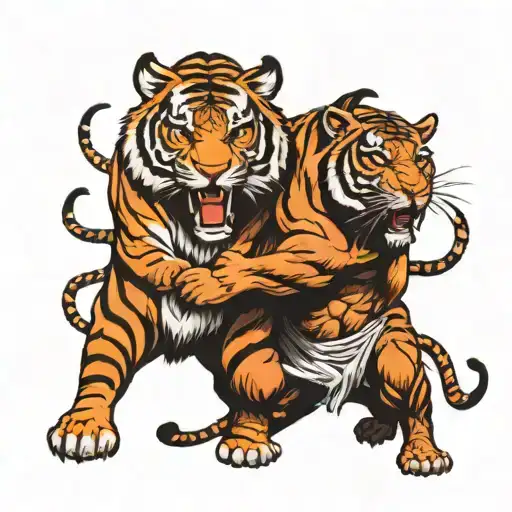 Bengal Tiger Fights Lydian Fighting Bull