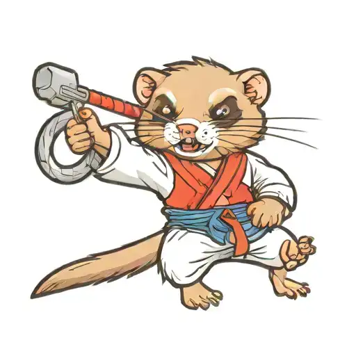Cartoon Ferret Holding A Nunchuck Across His Chest While Wearing A Karate Gi