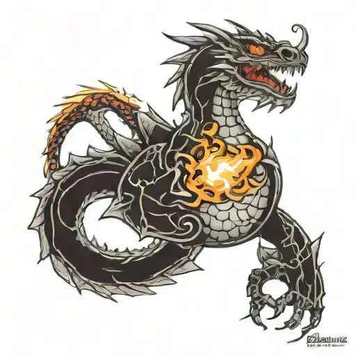 Fire Breathing Dragon Thigh Tattoo Design