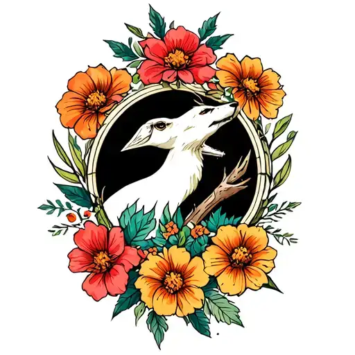 Hunting Scene With Flowers