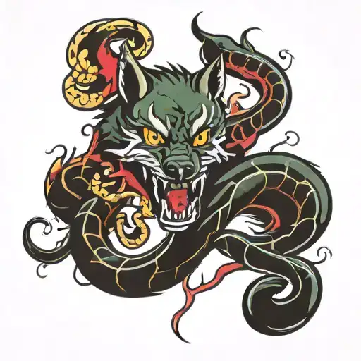 Wolf Fighting Snake