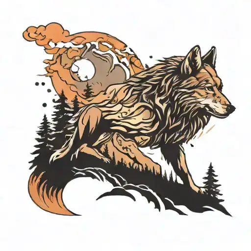 Mountain And Wolf Silhouette