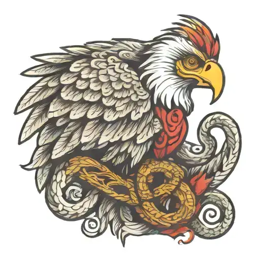 Mexican Eagle With A Feathered Snake Wrapped Together