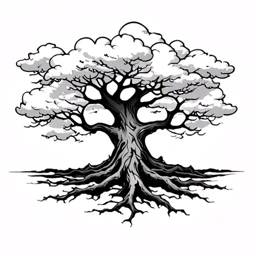Blackout Tree With Cloud Backgound Background