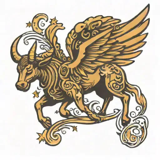 Taurus Zodiac Sign W Angel Wings And Stars Forming