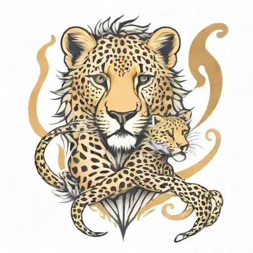 Cheetah And Lion Incorporated Together Representing Strength And Feminity
