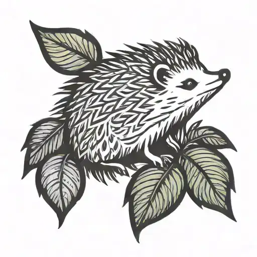 Hedgehog Single Line Tattoo Design Featuring