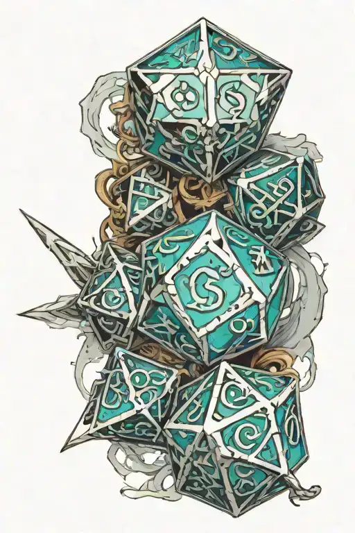 Ice Broadsword Through D20 Dice With 2 On Top And Elvish Runes