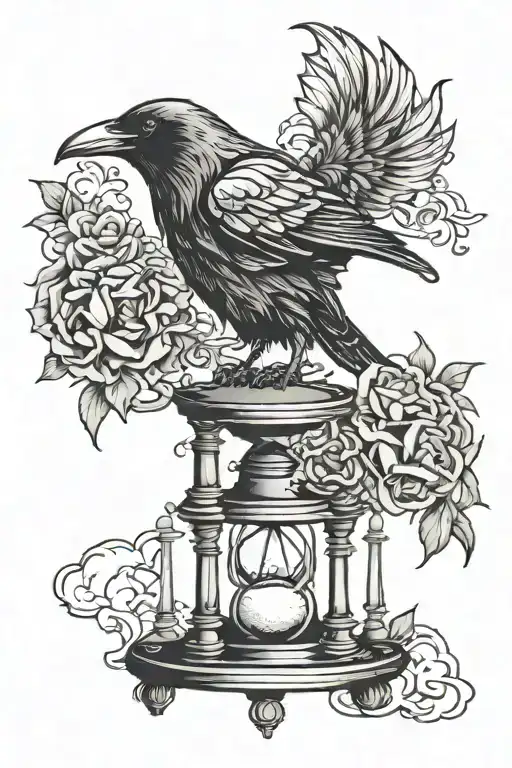 Raven Perched On Hourglass