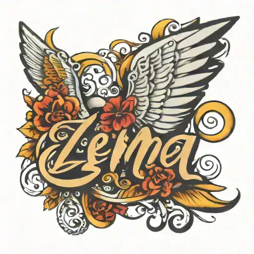 Zema Letters In Cursive With Angel Wings