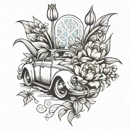 Tulips And Volkswagen Bug Convertible