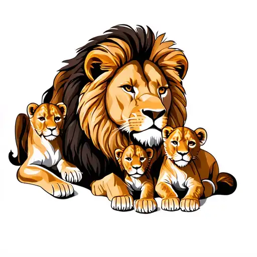 Female Lion And Two Cubs