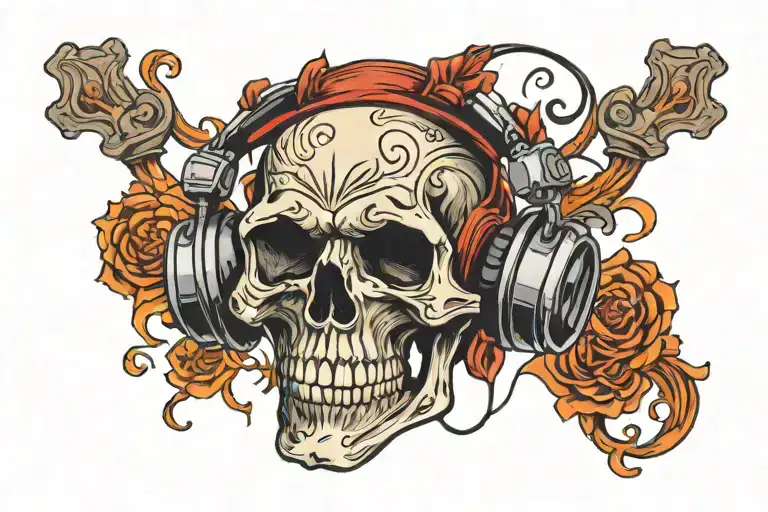Skull With Headphones Listening Music