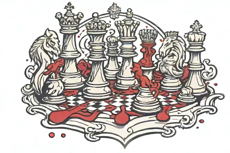 Chess Pieces With The King Knocked Down In A Pool Of Blood
