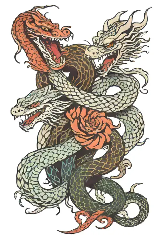 Snake And Dragon Intertwined