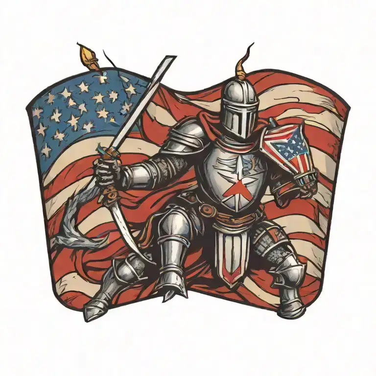 Knight Holding An American Flag