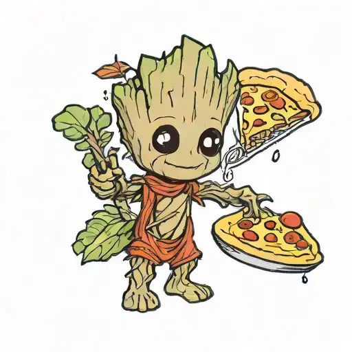 Baby Groot Holding Pizza