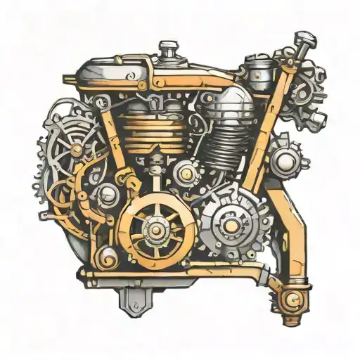 An Intricate Mechanical Design Incorporating Elements Of A Car Engine And A Motorcycle Engine