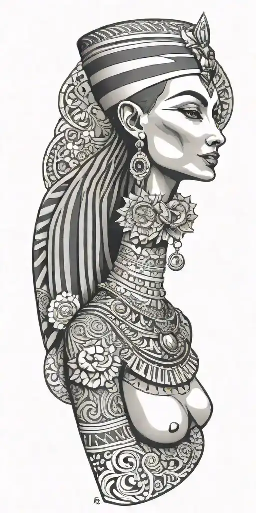 Nefertiti Adorned With Ornamental Patterns And Symbols Of Strength And Resilience