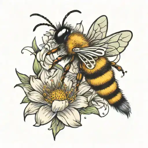 Flowers And A Bee Flying