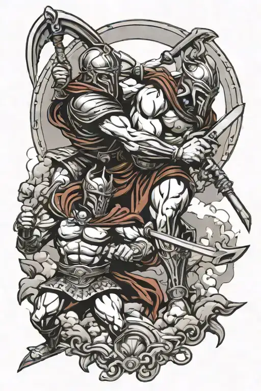 David And Goliath And Spartan Warrior Battling