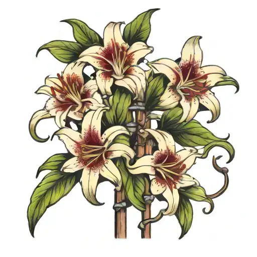 Wodden Ladder Lily Flowers Intertwined Within