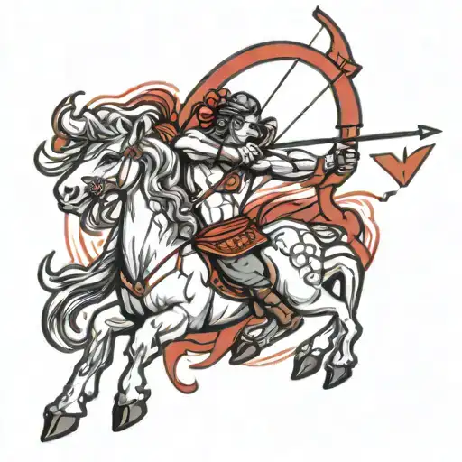 Zodiac Sign Sagittarius With Red Color Holding Bow And An Arrow