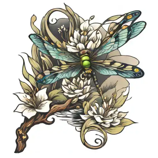 Dragonfly Over A Creek Running