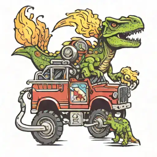 Dinosaur Driving Fire Truck