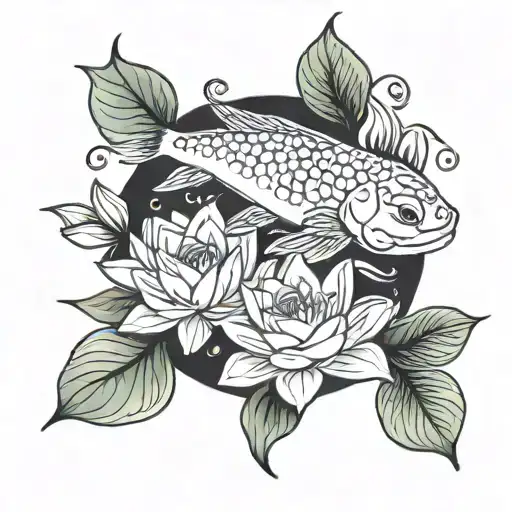 Pisces Fish And Water Lily Flower