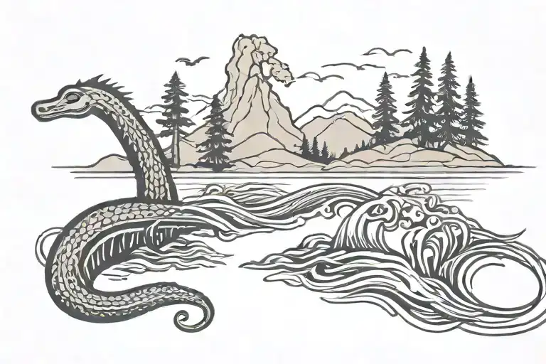 Loch Ness Silhouette Single Line Tattoo Design